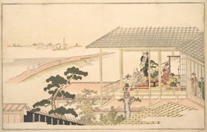 1789年月夜，在吉原的一所房子里的欢乐者聚会。 作者 北川宇多郎