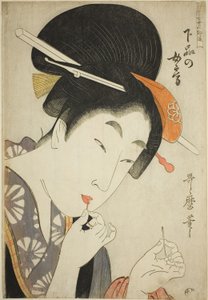 下等人的妻子》，选自 "女性现代风格指南（Tosei onna fuzoku tsu）"系列 作者 Kitagawa Utamaro