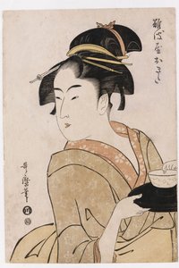 Naniwaya茶馆的女服务员冲田的半身像 作者 Kitagawa Utamaro