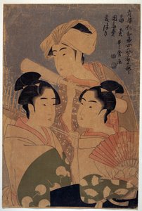 Artistes du Festival Niwaka - Niwaka Performers par Utamaro, Kitagawa (1753-1806), c. 1795 - 彩色木刻，38,6x25,7 - 私人收藏 作者 北川宇多郎