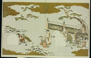 孩子们在制作《雪世界》中的雪石和滚雪球 作者 北川宇多郎