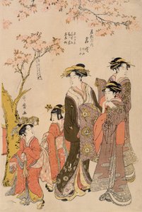 妓女在樱桃树下漫步，1789年（木版画）（细节203664） 作者 北川宇多郎
