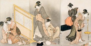 双枕头。三联画，约1794年 作者 北川宇多郎