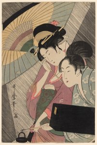 雨夜中的艺伎和随从 作者 北川宇多郎