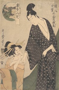 Gonpachi ni Komurasaki no Toko no Tsuki, 约1795年。 作者 北川宇多郎