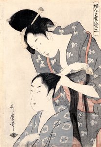 系列“十二种女性手工艺品（Fujin tewaza juniko）”的美发师（上由美） 作者 北川宇多郎