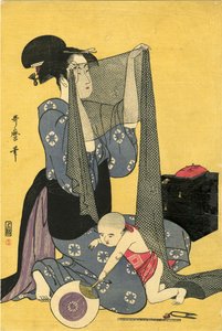 Hari-shigoto针法。三联画，左侧部分，1795年。 作者 北川宇多郎