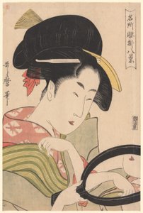 镜，选自 "名胜茶摊八景 "系列（"名胜茶摊八景"）。 作者 北川宇多郎