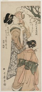 1790年代后期，母亲将孩子举到一棵李子树上。 作者 北川宇多郎