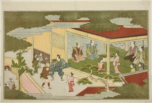 武士宅邸里的新年》，选自插图京香选集《年轻的神惠比寿（和歌惠比寿）》。 作者 北川宇多郎