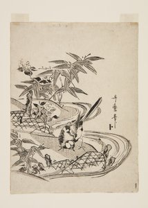 麻雀（彩色木版画 作者 北川宇多郎