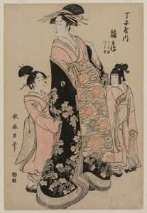 周家的歌妓雏鹤与她的随从鹤治和鹤野 作者 北川宇多郎