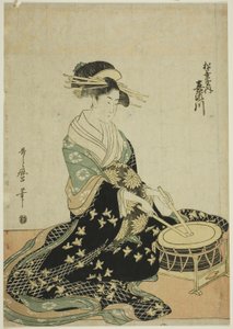 松柏屋的歌妓纪濑川，选自松柏屋歌妓五人音乐家无标题系列作品 作者 北川宇多郎