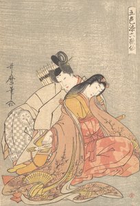 诗人Ariwara no Narihira 825-880和小野的Komachi...，约1798年。 作者 北川宇多郎