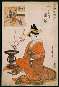 Chojiya的妓女Karakoto，坐着李子花 作者 北川宇多郎