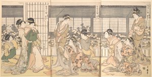 三个喝醉了的歌妓，1790年代。 作者 北川宇多郎