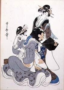 两个女性形象（彩色木版画 作者 北川宇多郎