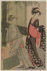 竹帘的两个女人，c。 1797或1798。 作者 北川宇多郎