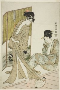 浴后的两位年轻女子 作者 北川宇多郎