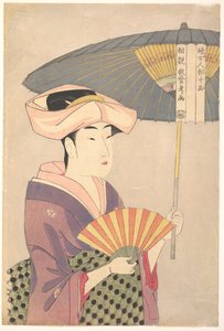 《妇女生理学研究中的十种系列》中举起阳伞的女人，c。 1793 作者 Kitagawa Utamaro