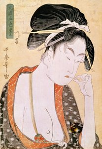 Woman craving the lips Japanese print by Utamaro Kitagawa (1753-1806). 18th century. Paris, Guimet Museum, Asian Arts Museum 作者 北川宇多郎