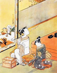 抽烟斗的女人，浮世绘艺术印刷品，土佐流派，木刻，日本文明，江户时代 作者 北川宇多郎