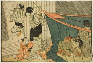 雷雨中蚊帐里的女人》，选自绘本《图画书：四季之花》，第 1 卷 作者 北川宇多郎