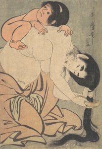 梳理头发的Yamauba和Kintoki，约1801年。 作者 北川宇多郎