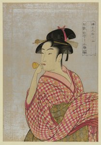 吹玻璃管poppin的年轻女子，来自“窝”的生理学研究中的十种类型 作者 北川宇多郎