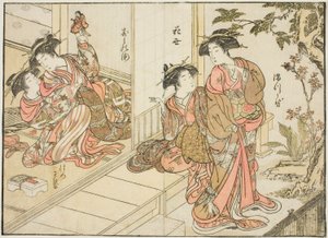 Maruebiya 的歌妓，选自《妓院美女镜》（Seiro bijin awase sugata kagami），第 2 卷。