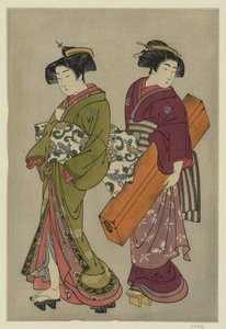 Kitao Shigemasa（1777 年）艺伎和仆人抬着三味线盒 作者 北尾重正