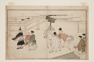白马新年献礼（彩色木版画） 作者 北尾重正