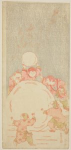 大雪人》，约 1764 年（彩色木刻版画；mizu-e hosoban） 作者 北尾重正