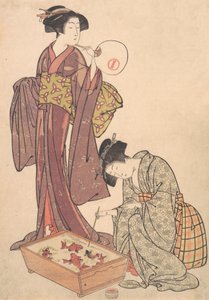 两个喂鱼的女人，1739-1820。 作者 北尾重正
