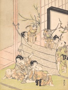 年轻的男孩在表演木偶戏，约1770年。