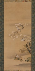 蜡翼、樱花和竹子，17世纪末。 作者 清原雪信