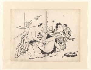 使用烟具和折叠屏风进行色情表演 作者 Kiyonobu (I) , 鸟居