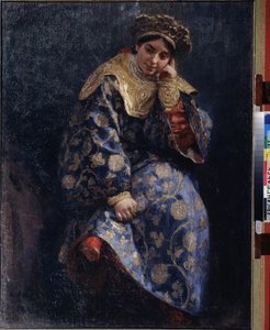 博雅尔的女儿1598 年至 1613 年动乱时期俄罗斯传统贵族的年轻女性肖像。克拉夫蒂-瓦西里耶维奇-列别杰夫（1852-1916 年）的画作，布面油画