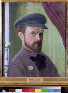 自画像》。Oeuvre de Ivan Vassilyevich Klyun (Kliun) (Ivan Klioune) (1873-1943), huile sur carton 作者 克林伊万 (1873 1943)