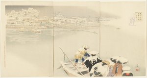 二月：1896年3月在雪中黄昏的Matsuchiyanma山 作者 小林清一