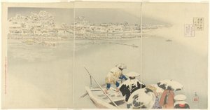 第二个月：黄昏雪中的松地山（如月，松地山之雪），选自 "东京名胜实景（东京名胜实景）"系列 作者 小林清一