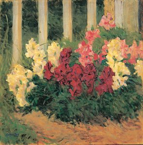 Blumenstrauch vor Gartenzaun - 花园篱笆前的花朵...（布面油画） 作者 科洛曼·莫泽（Koloman Moser）
