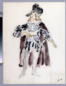 亚历山大-达尔戈梅日斯基（1813-1869 年）歌剧《石客》的服装设计。康斯坦丁-阿列克谢耶维奇-柯罗文（康斯坦丁-柯罗文）（1861-1939 年）的作品，纸上水彩画 作者 康斯坦丁·阿列克谢耶维奇·科罗文