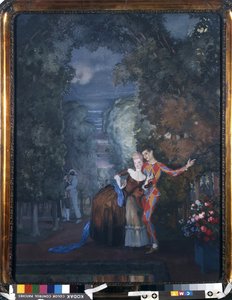 Harlequin和一位女士，1912年（纸板上的水粉和水粉）