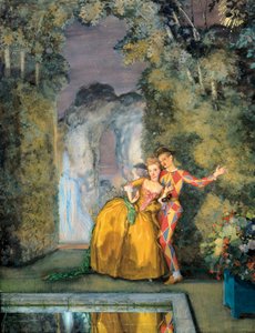 Maid with harlequin, c. 1900 (watercolour) 作者 康斯坦丁·安德烈维奇·索莫夫
