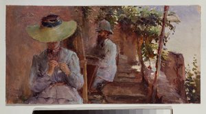 雕塑家阿尔特米-奥伯（1843-1917 年）与妻子的肖像。康斯坦丁（康斯坦丁）-安德列耶维奇-索莫夫（1869-1939 年）的画作，布面油画 作者 康斯坦丁·安德烈维奇·索莫夫