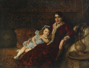 母亲和女儿的内部，1884年 作者 康斯坦丁·埃戈罗维奇·马科夫斯基