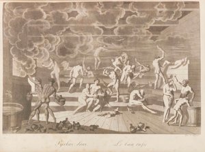俄罗斯的澡堂。Les peuples de la Russie ou description des moeurs by Charles de..., 1811-1812.