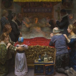 莱昂诺拉-克里斯蒂娜在马里博修道院的死亡，1897年。 作者 克里斯蒂安·扎尔特曼（Kristian Zahrtmann）