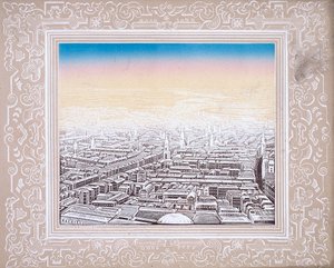 伦敦的鸟瞰图，用装饰性边框框起来，约1845年